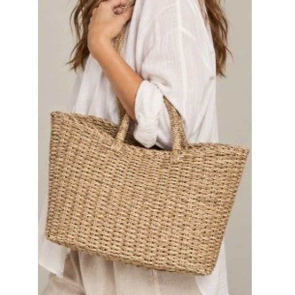 Women's Natural Tan Woven Straw Tote Bag Beach Shopper Boho Basket Purse Large